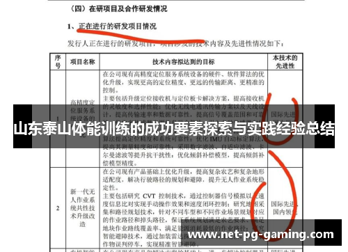 山东泰山体能训练的成功要素探索与实践经验总结